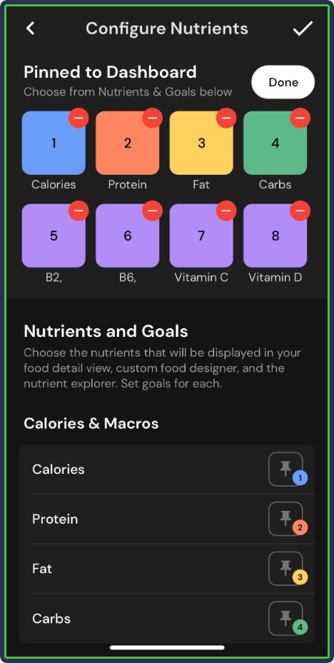 MacroFactor: Configure Shortcuts -personalized dashboard view