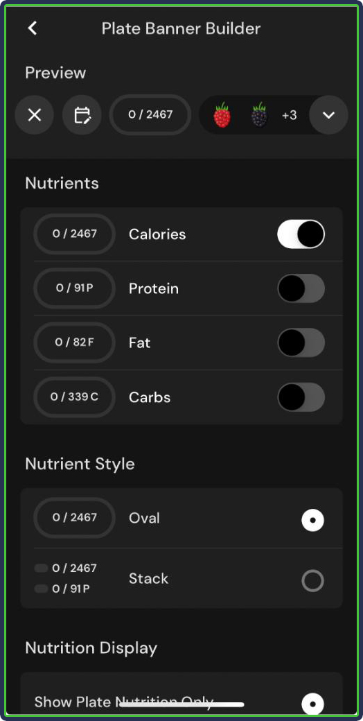 MacroFactor: Plate Banner Builder - configuration meal lgging section