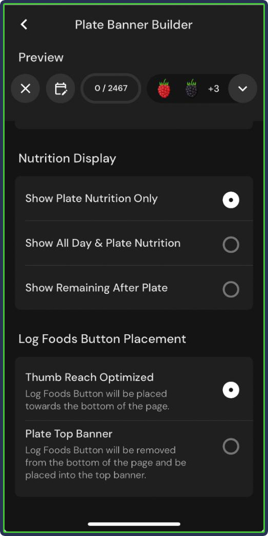 MacroFactor: Plate Banner Builder - nutrition display setting