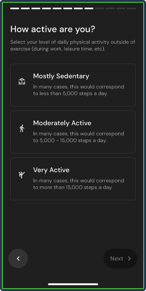 MacroFactor: Setting profile - how active are you?