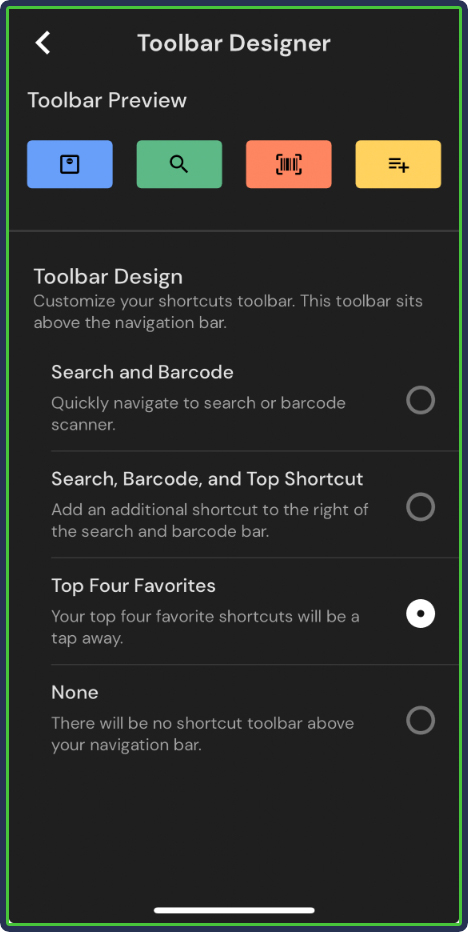 MacroFactor: Configure Shortcuts and Toolbar - top four favorites