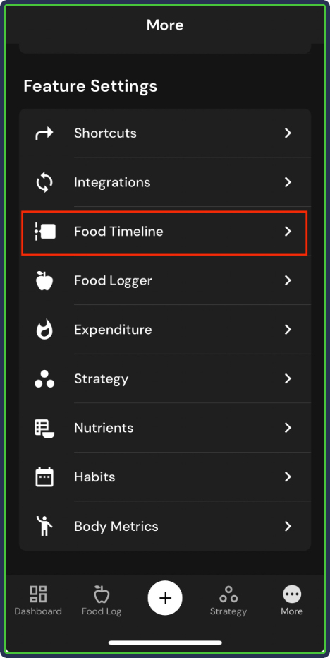 MacroFactor: Food Timeline section