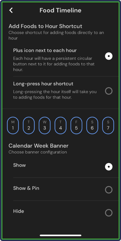 MacroFactor: Food Timeline - calendar week banner