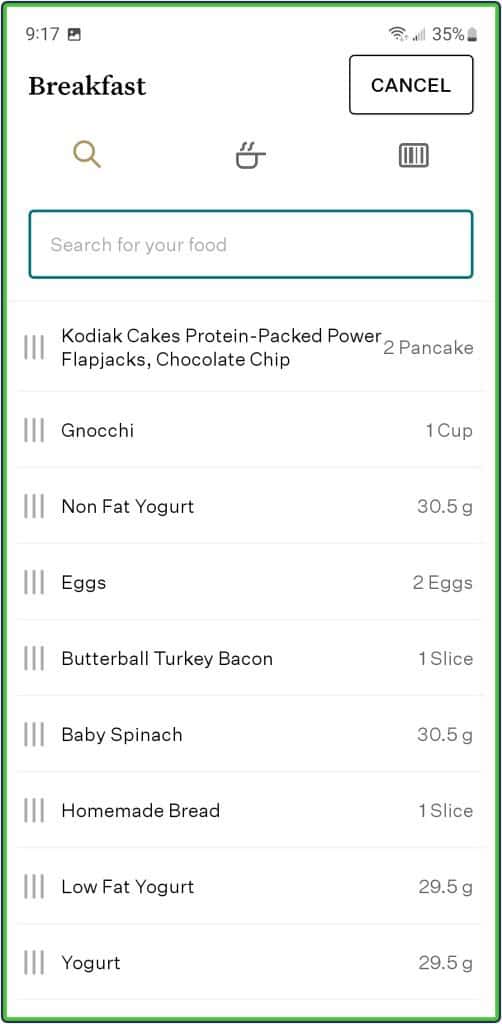 Noom - breakfast barcode search