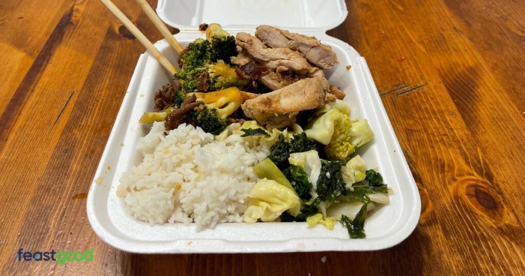 Panda Express Cutting Meal #2: Grilled Teriyaki Chicken With Beef, Broccoli, Super Greens, and Steamed Rice (660 Calories)