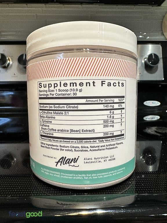 Ingredients List for Alani Nu Pre Workout