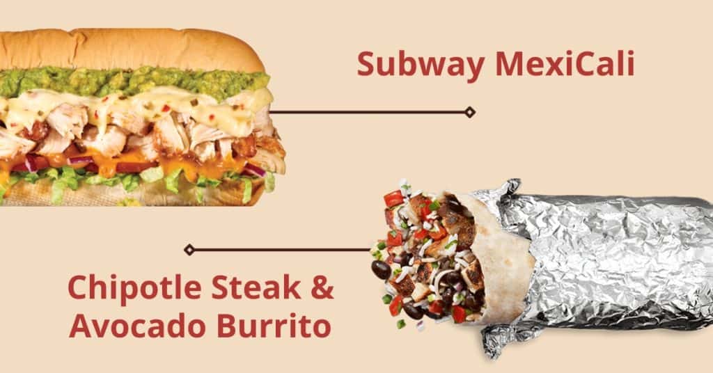 subway mexicali vs chipotle steak & avocado burrito