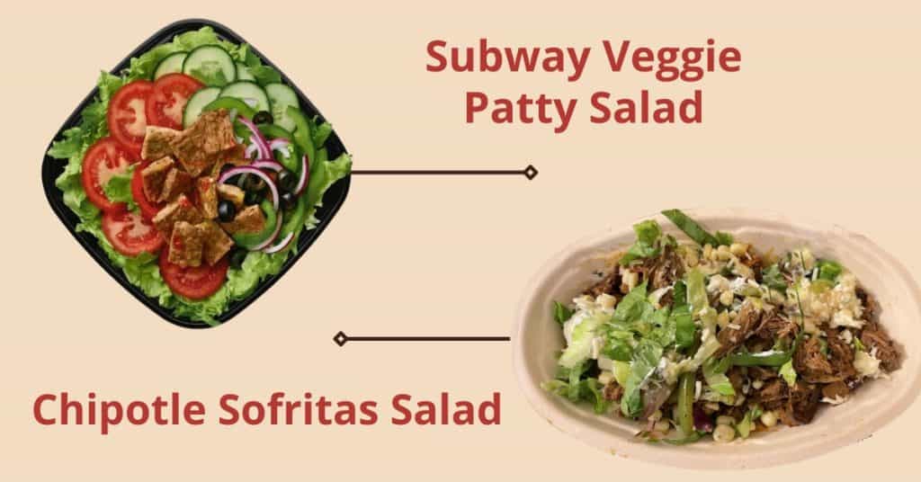 subway veggie patty salad vs chipotle sofritas salad