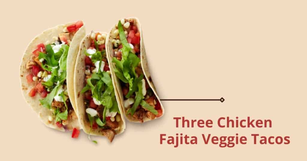 three chicken fajita veggie tacos