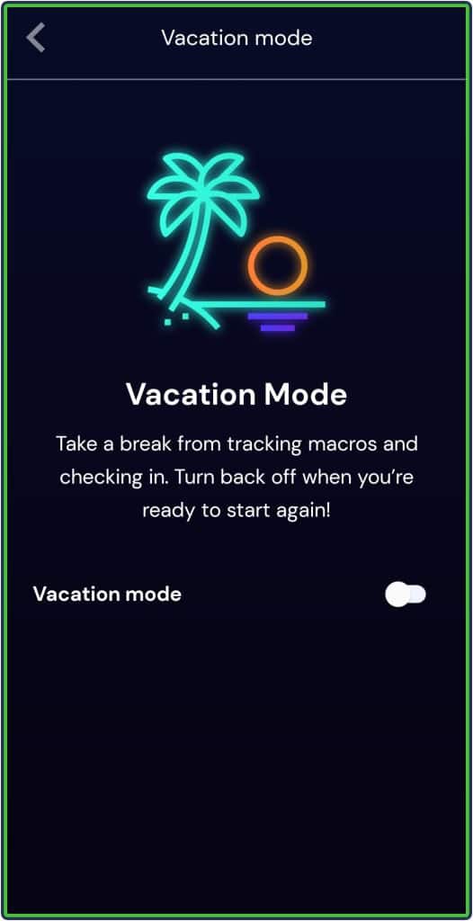 Avatar app vacation mode setting